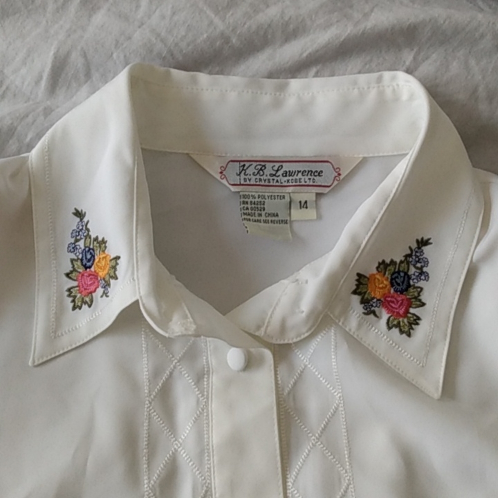  RARE 🤍🤍 Women's Blouse embroidered collar vintage '80s oversized L